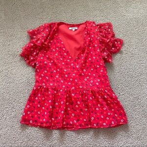 Madewell Red Floral V-Neck Blouse